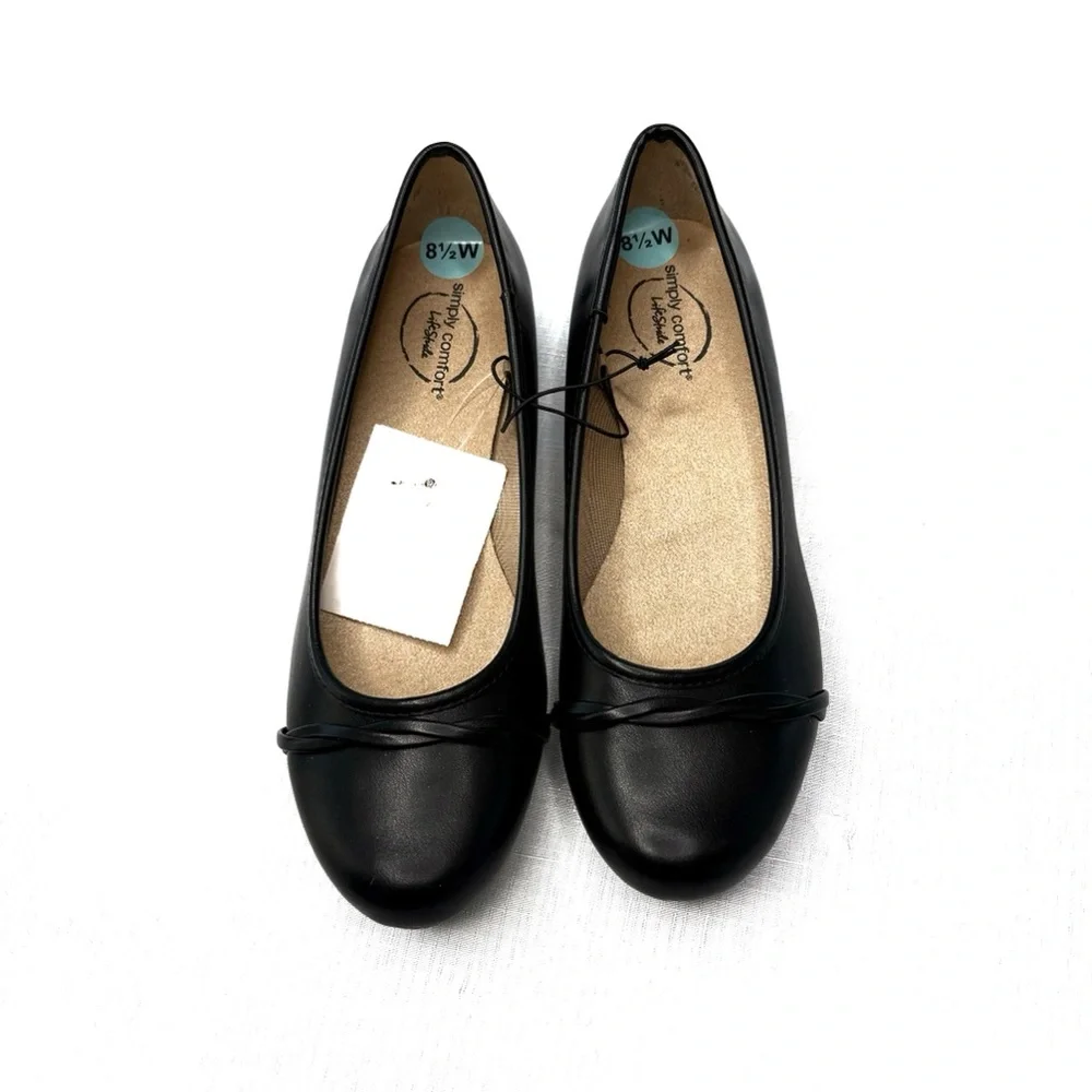 Life Stride Black Ballet Shoes Faux Leather Simply Comfort NWT Size 8.5 Wide